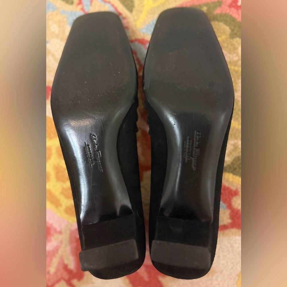 SALVATORE FERRAGAMO Vintage Black Suede Soutache Square Toe Block Heels - Size 8 - Picture 14 of 16